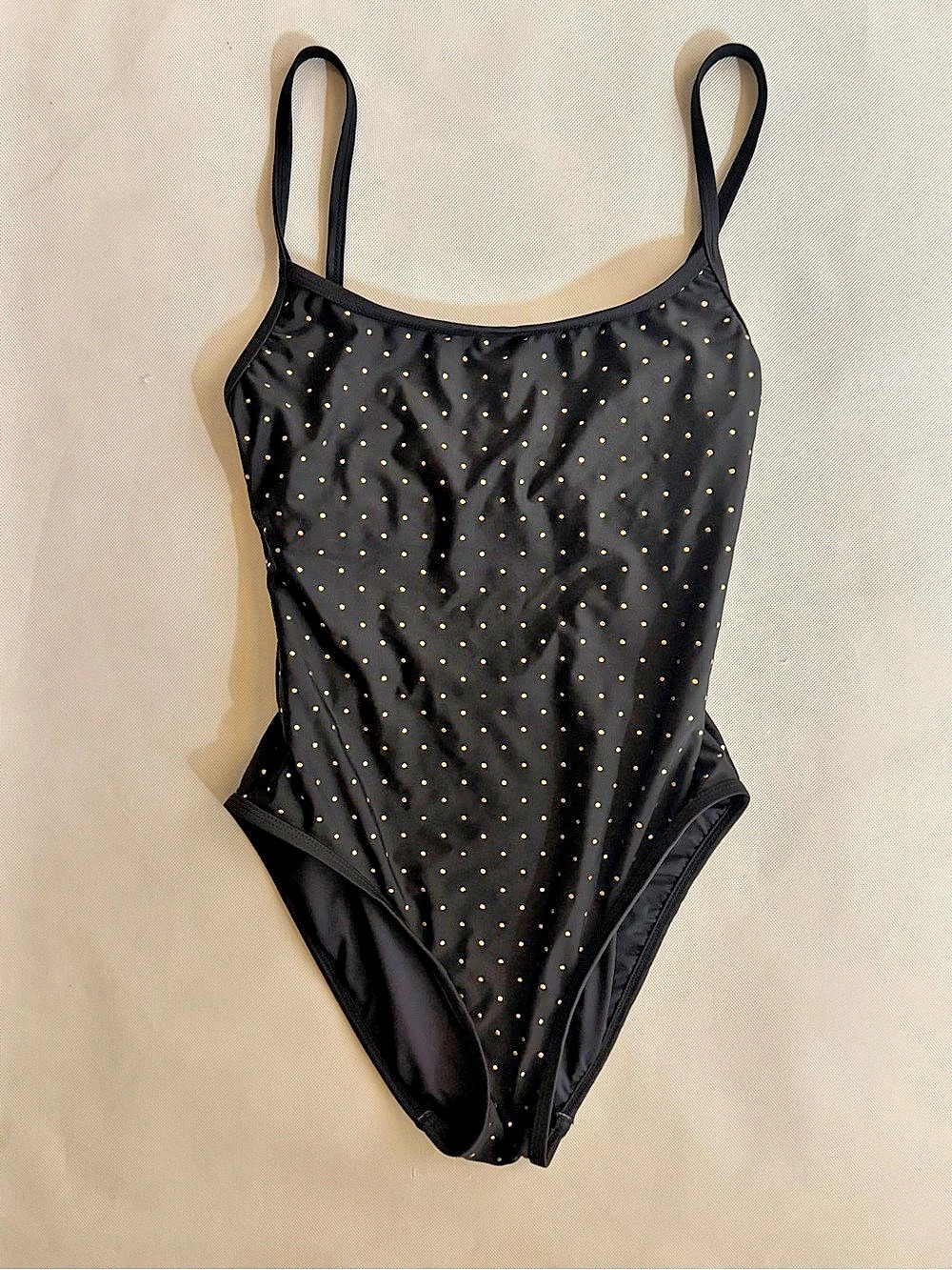 La Blanca Black Gold Studded One Piece Swimsuit Size 6 Lace-Up Back
